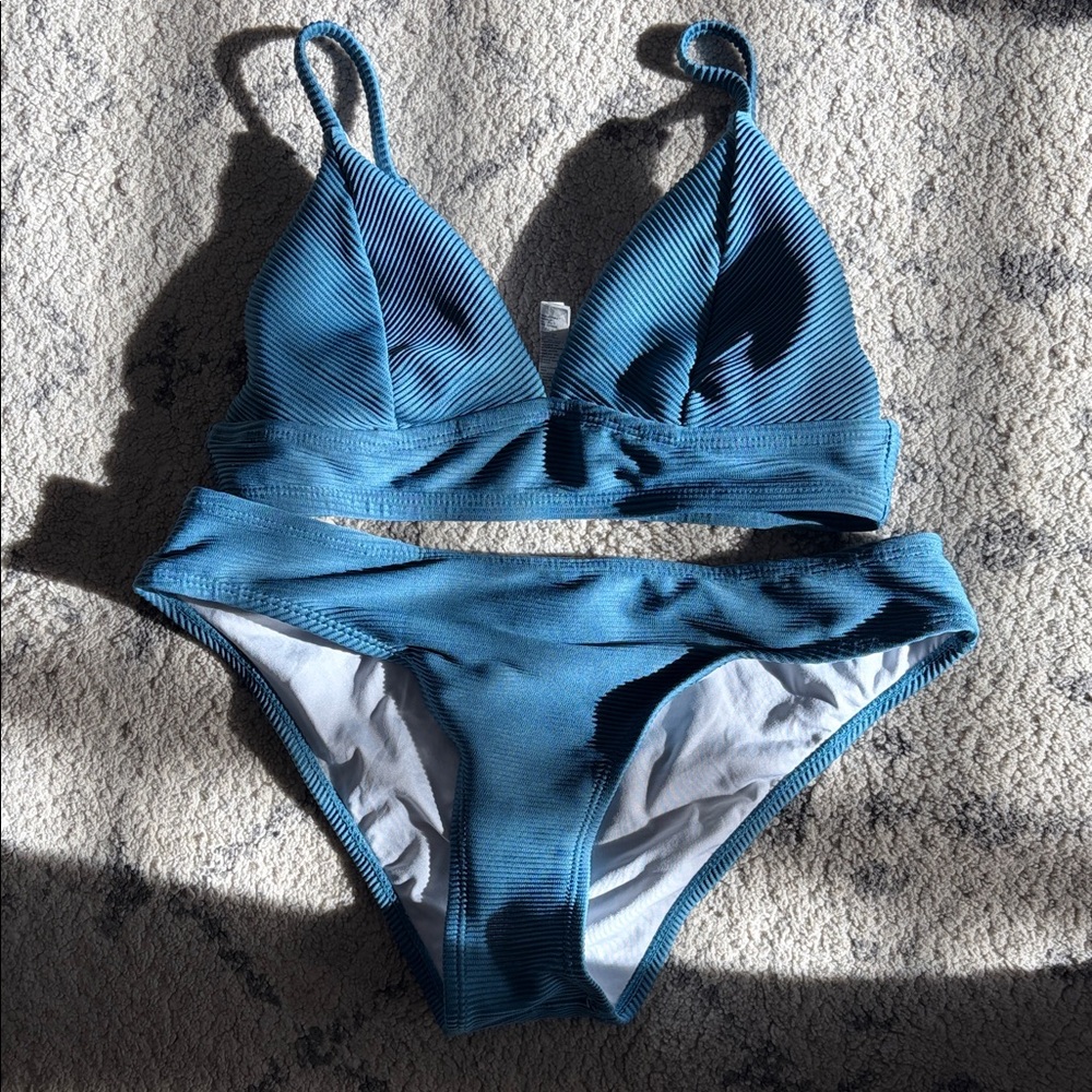 Blue Textured Bikini Set